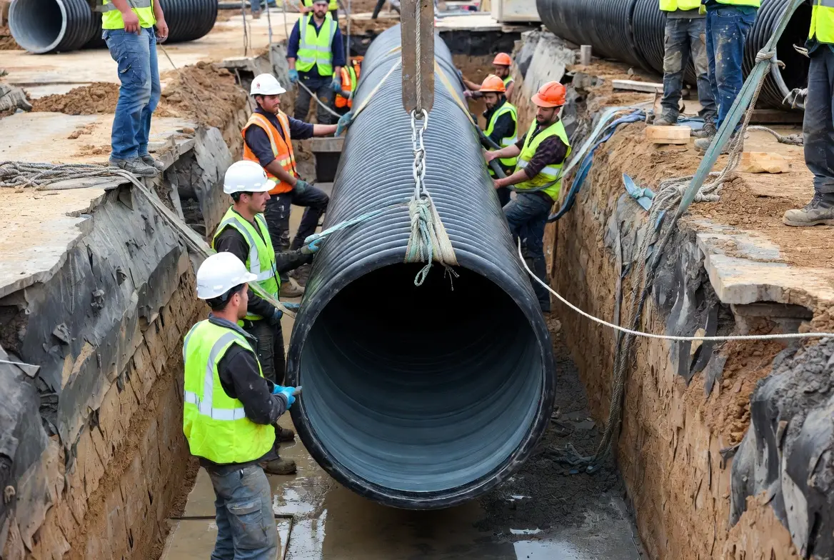 Farklı çaplardaki HDPE koruge boru kesitleri